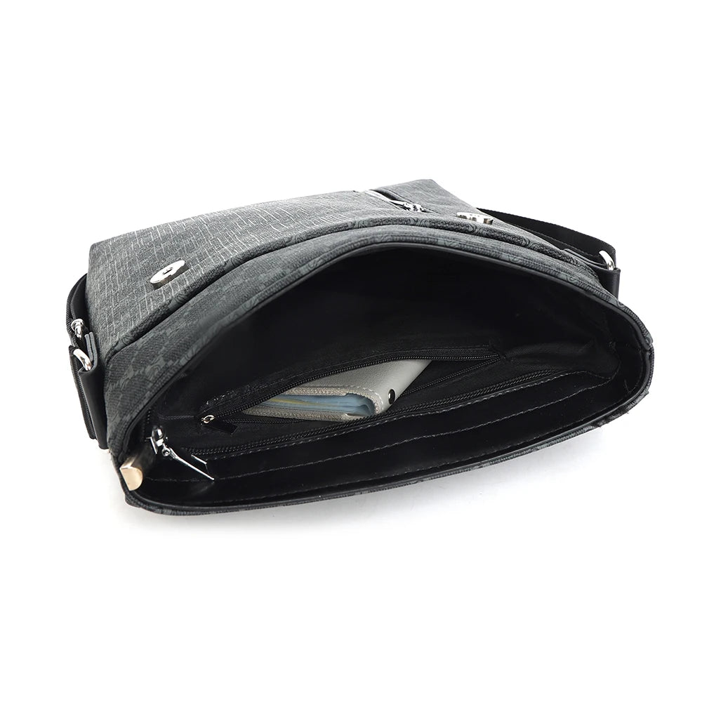 Men's black leather crossbody messenger bag with modern minimalist design for everyday urban use