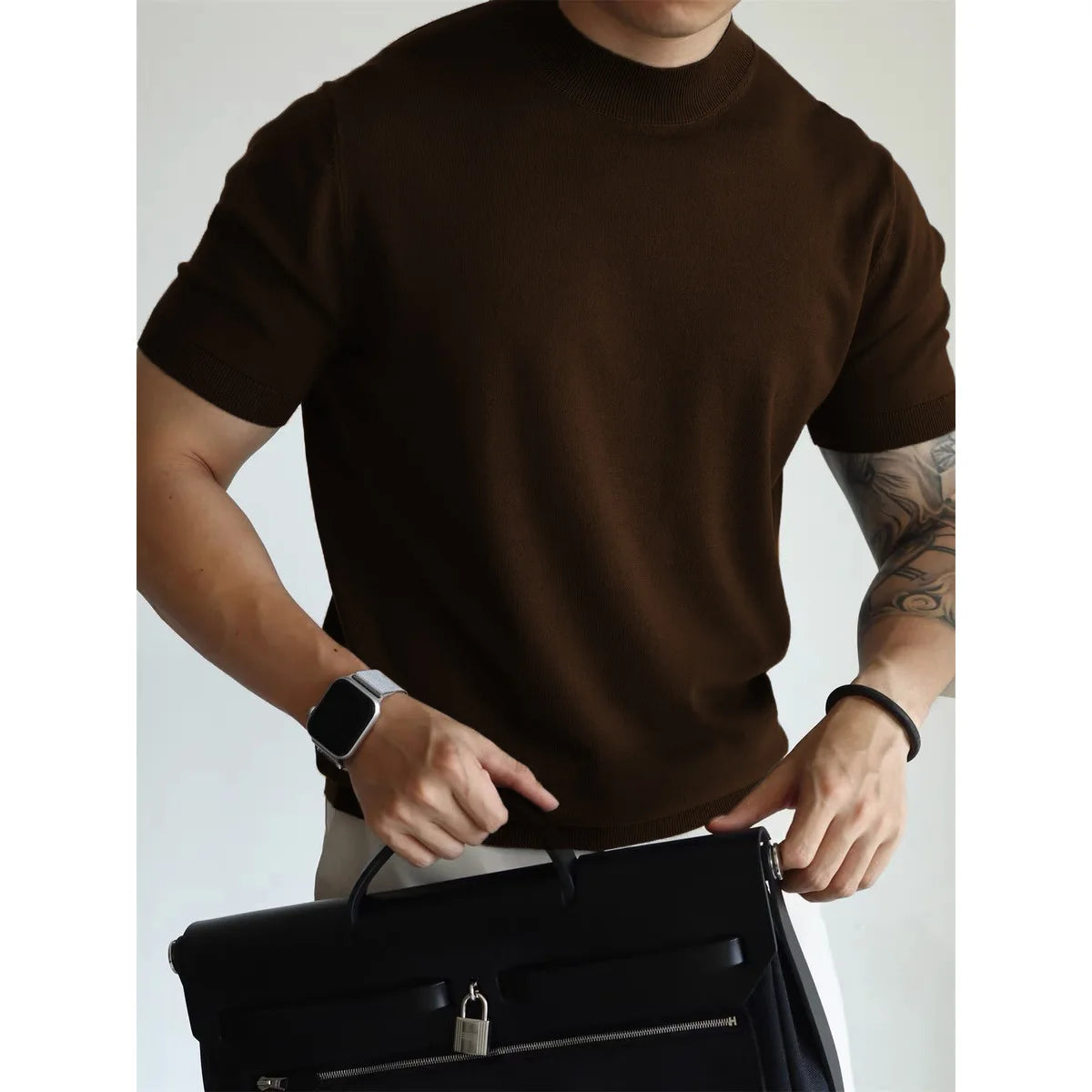 Back view of the breathable office tee, highlighting its sleek silhouette and modern design.