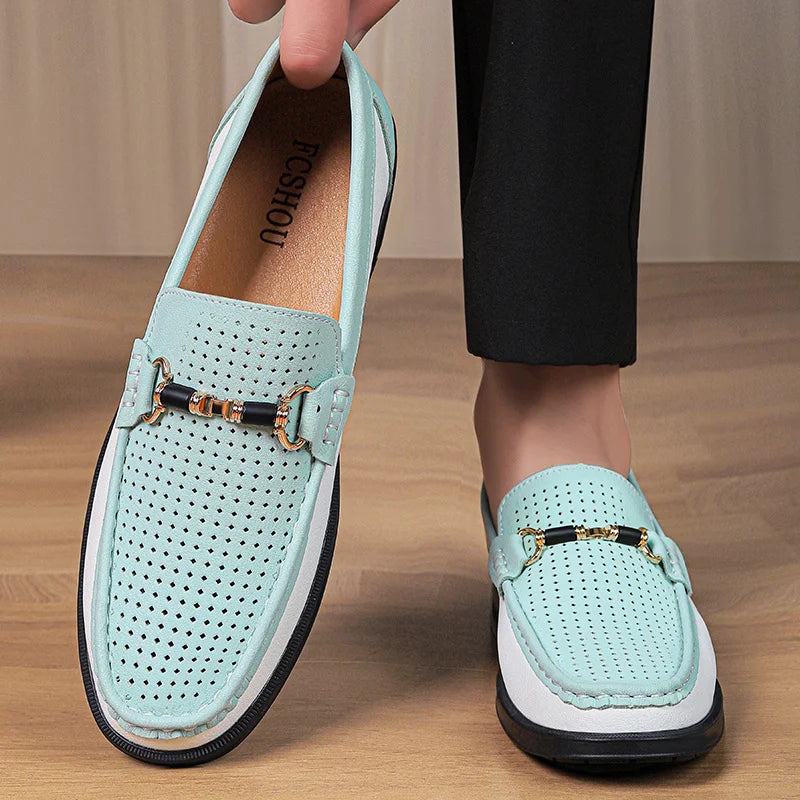 Close-up of premium leather loafer showing expert stitching and craftsmanship details