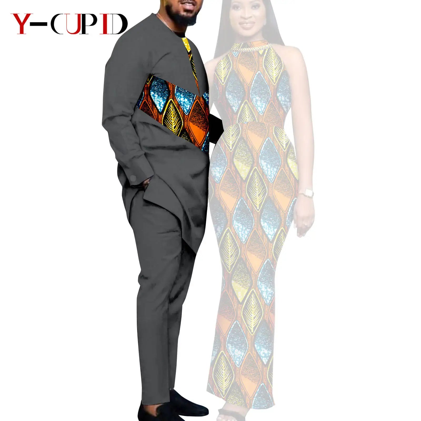 African Print Dresses for Women Couple Matching Clothing for Wedding Men Outfits Dashiki Top and Pants Sets Bazin Riche Y23C030