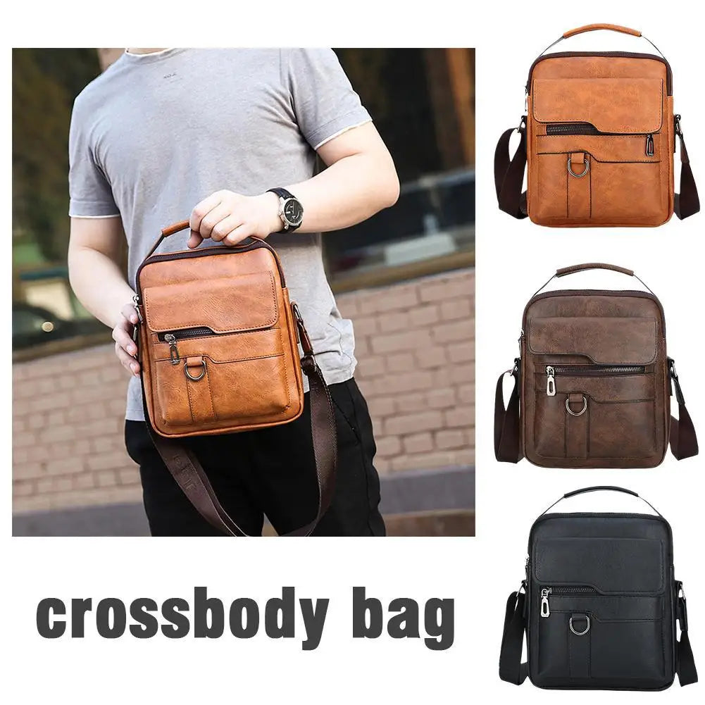 Urban Explorer vintage brown PU leather crossbody bag for men with adjustable strap