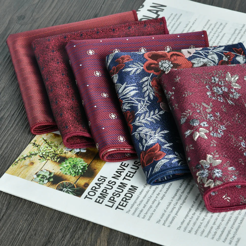 Elegant wine-red tie and scarf set for formal occasions.