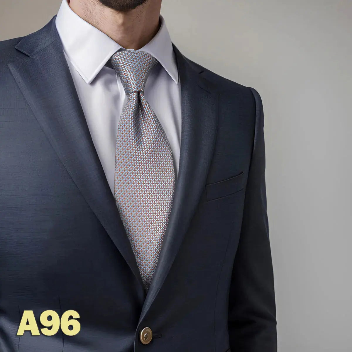 Elegant navy blue tie featuring sharp designs, ideal for professional settings.