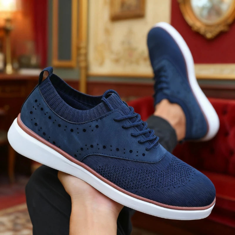Breathe Easy sneakers in navy blue, featuring advanced Air Mesh for breathability.