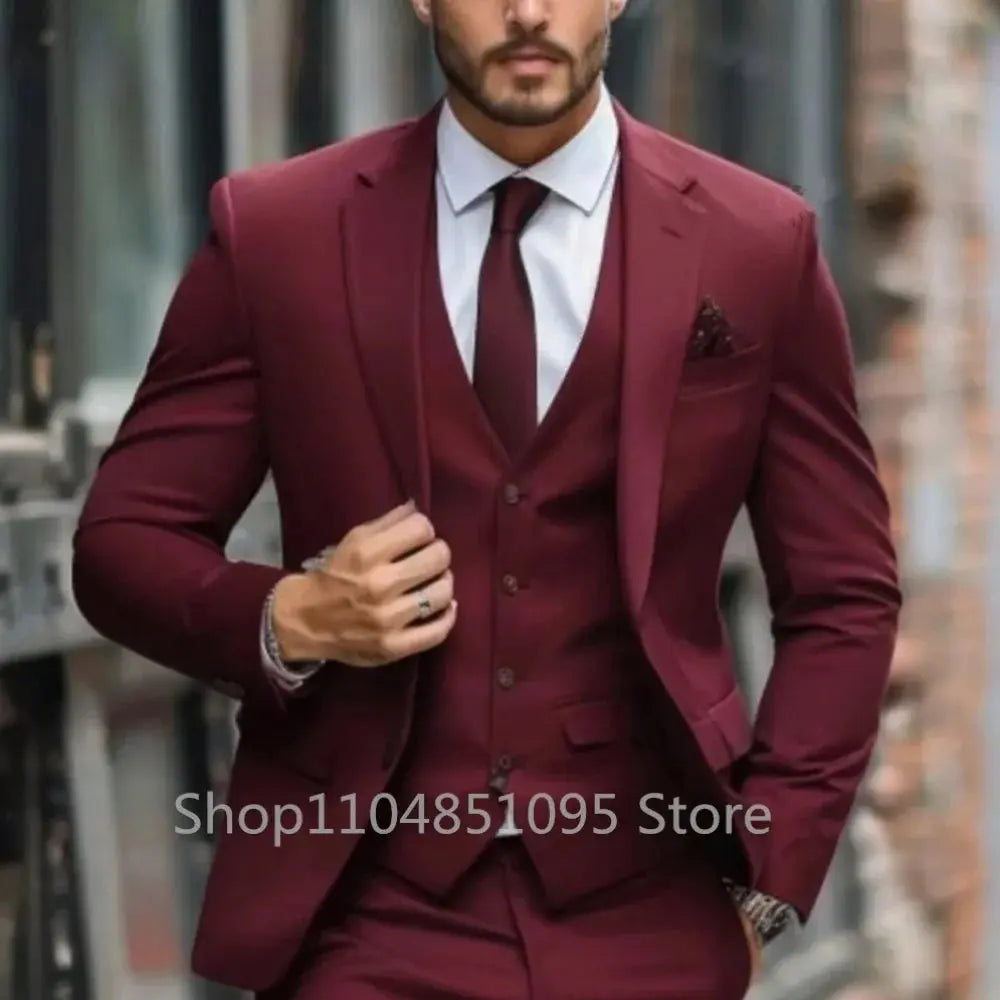 Men's tailored suit set displayed with accessories for a complete look.