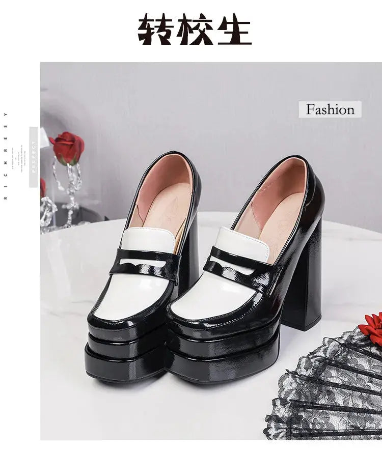 Front view of bold women's shoes featuring a unique sculpted heel design.