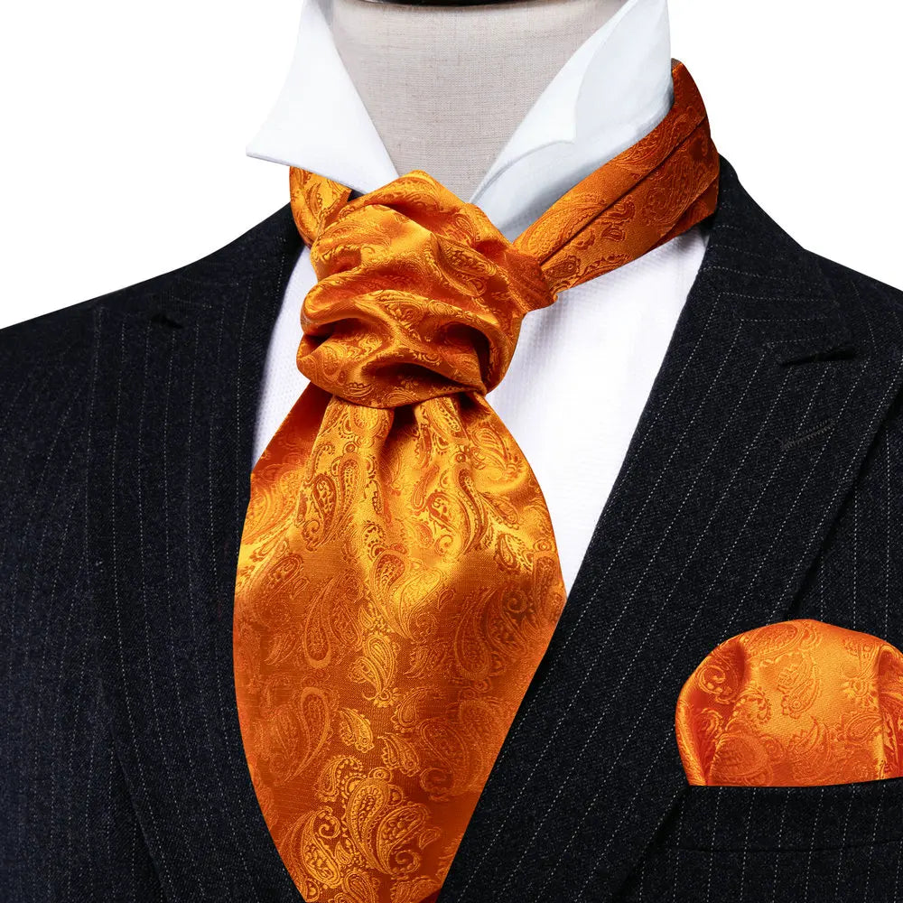 Timeless paisley ascot cravat in lustrous silk blend with complete matching accessories set