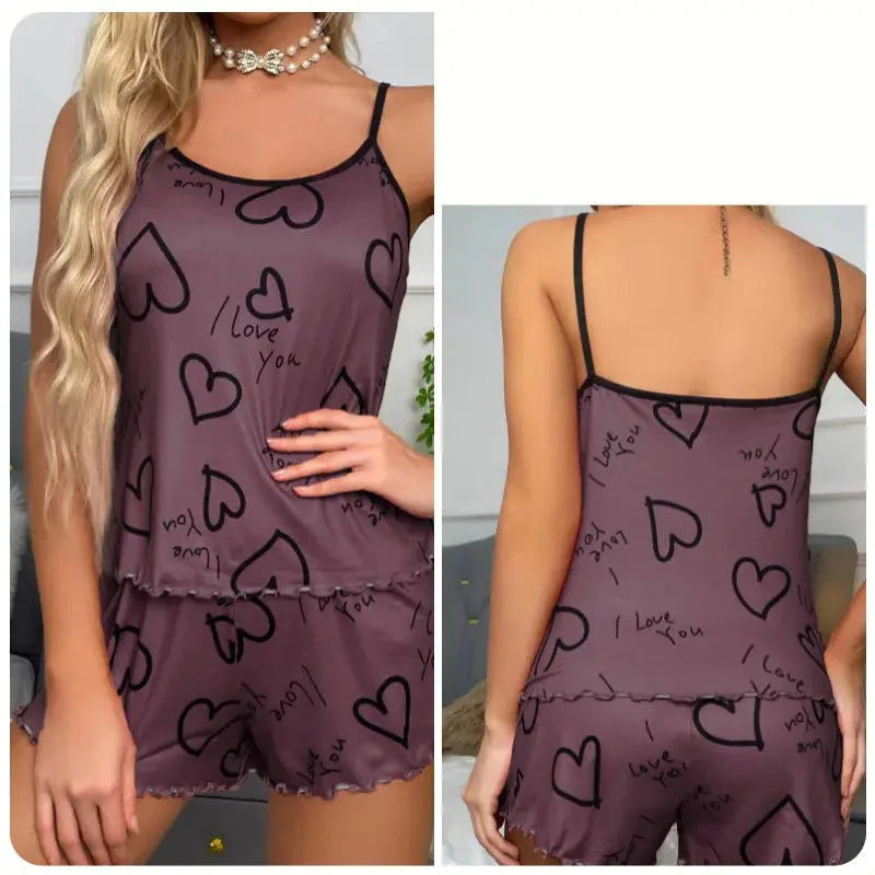 Close-up of the soft polyester and elastane blend fabric of the Whisper-Soft Heart Pajamas Set.