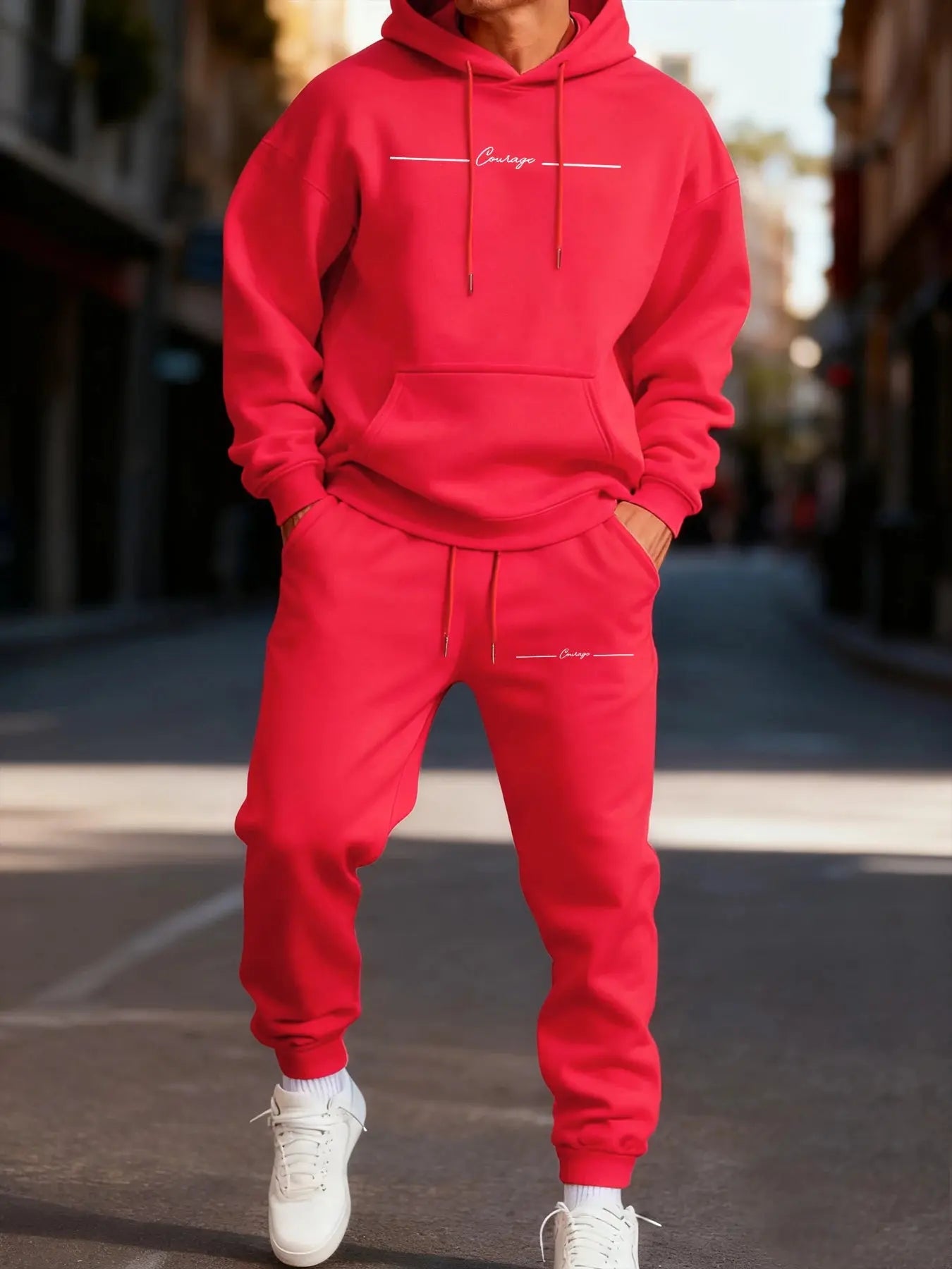 Urban Comfort hoodie set in olive green, perfect for chilly city nights and casual outings.