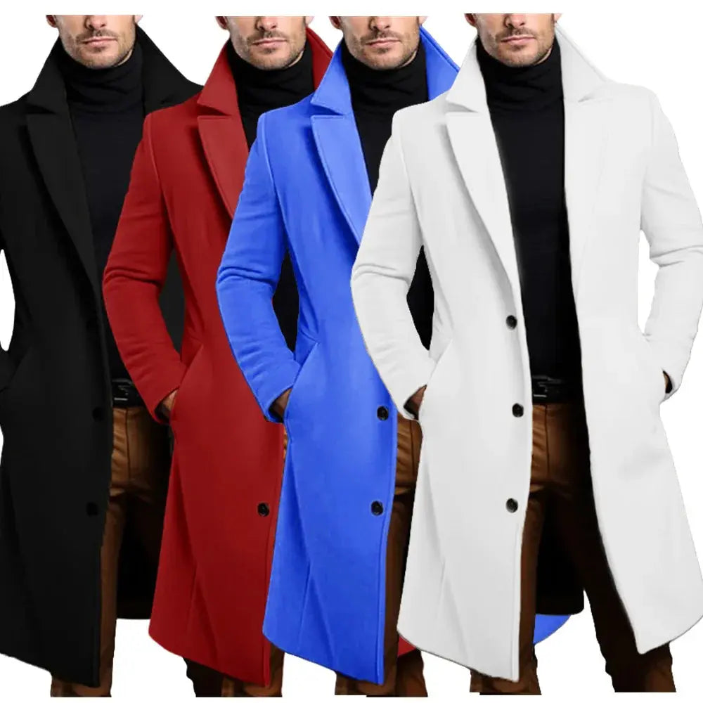 Single-breasted overcoat featuring a classic turn-down collar, perfect for autumn outings.