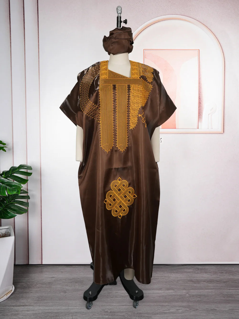 African Dresses For Woman Plus Size Women's Fashionable Elegant Satin Square Neck Embroidered Loose Casual Long Robe Dress