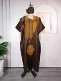 African Dresses For Woman Plus Size Women's Fashionable Elegant Satin Square Neck Embroidered Loose Casual Long Robe Dress