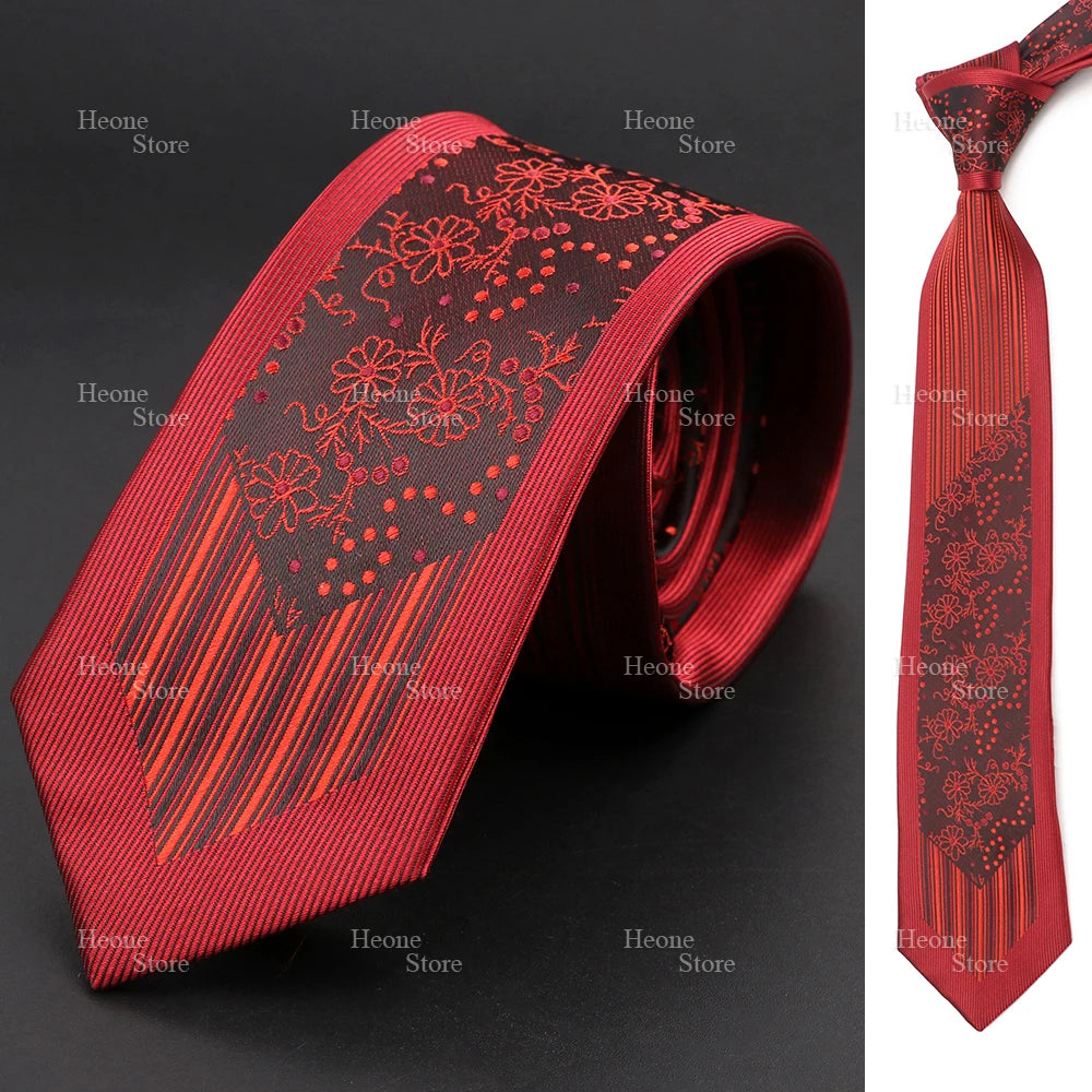 Lightweight polyester tie in a unique splicing of purple and black.