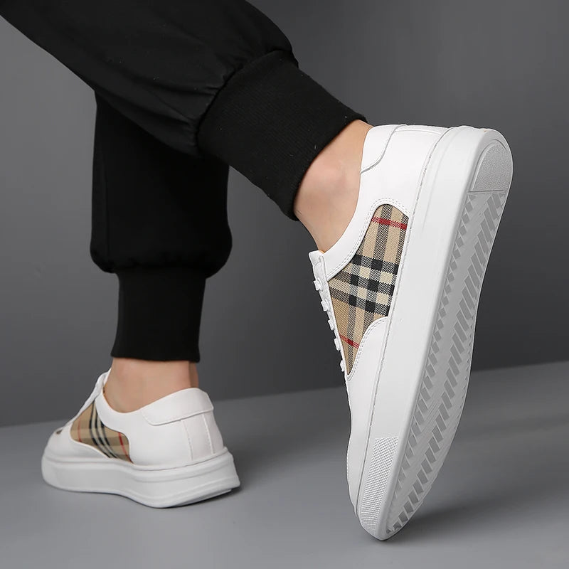 Side view of waterproof casual skate shoes showing breathable mesh panels and elevated platform sole