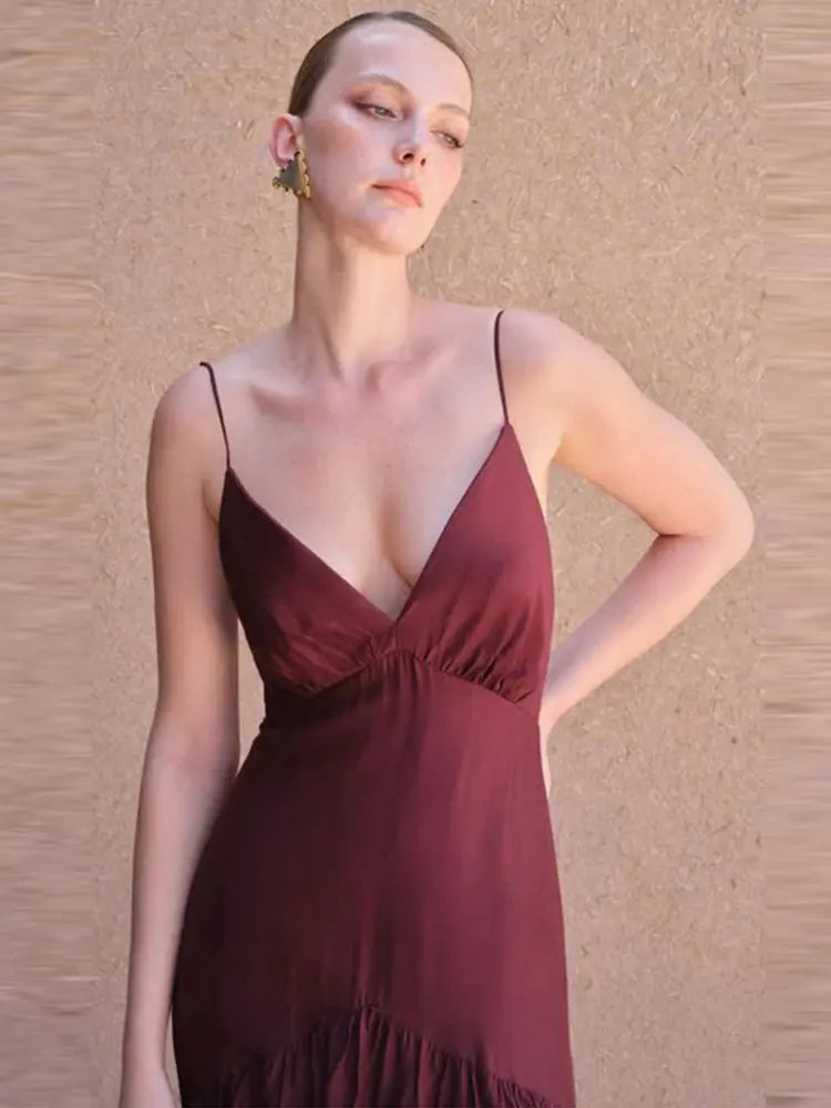 Full-length shot of the pleated maxi dress, ideal for formal wear occasions.