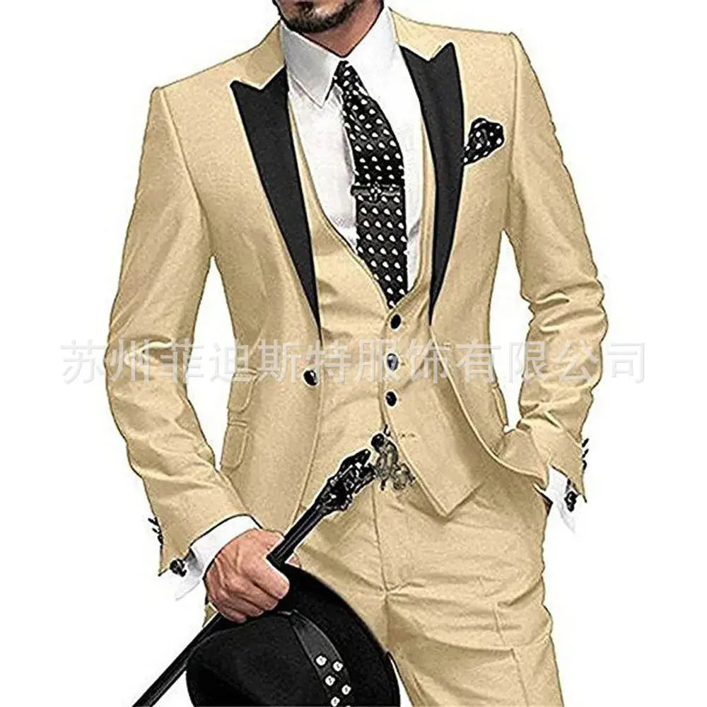 Three-piece suit set laid flat, highlighting the premium polyester material.