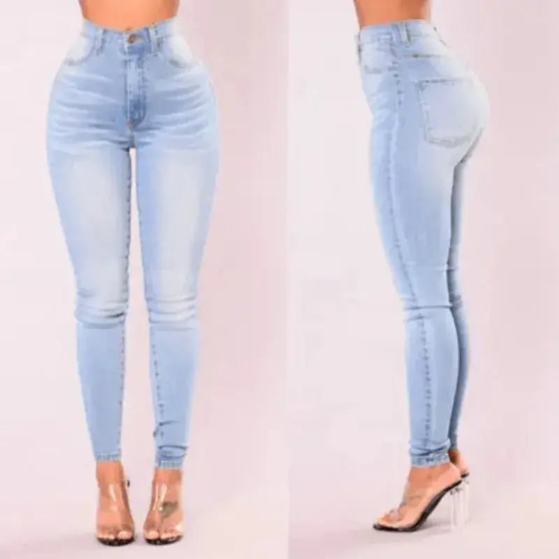 Close-up of the fabric texture of Contour High-Waist Jeans, demonstrating comfort and flexibility.