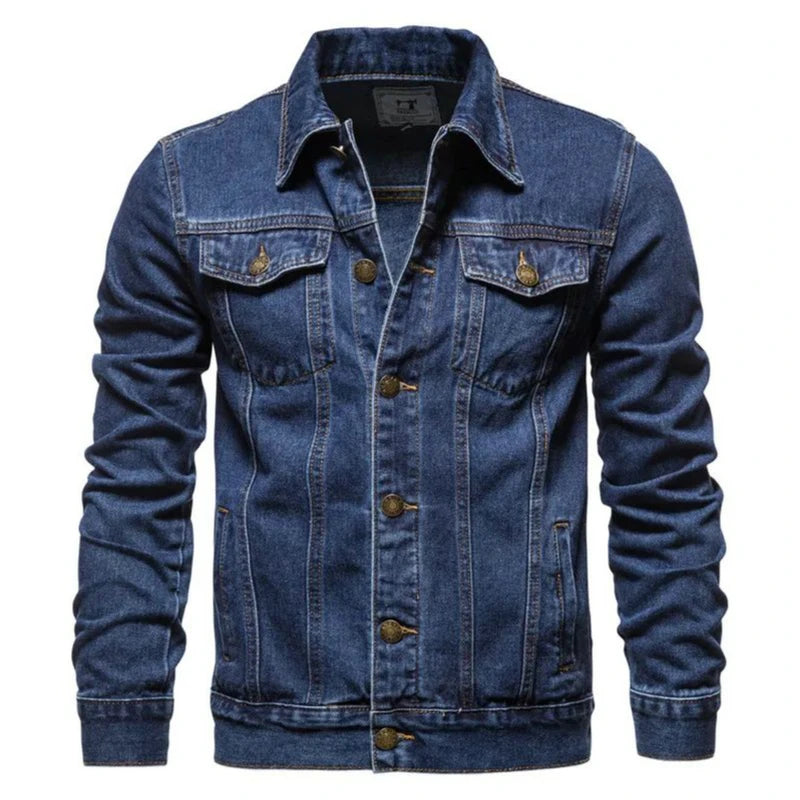 Autumn Breeze Denim Jacket in classic blue, showcasing relaxed fit and stylish design.