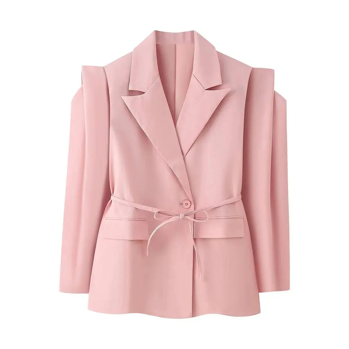 Flat lay of the Floral Whisper Belted Jacket with accessories, highlighting its stylish and elegant appeal.