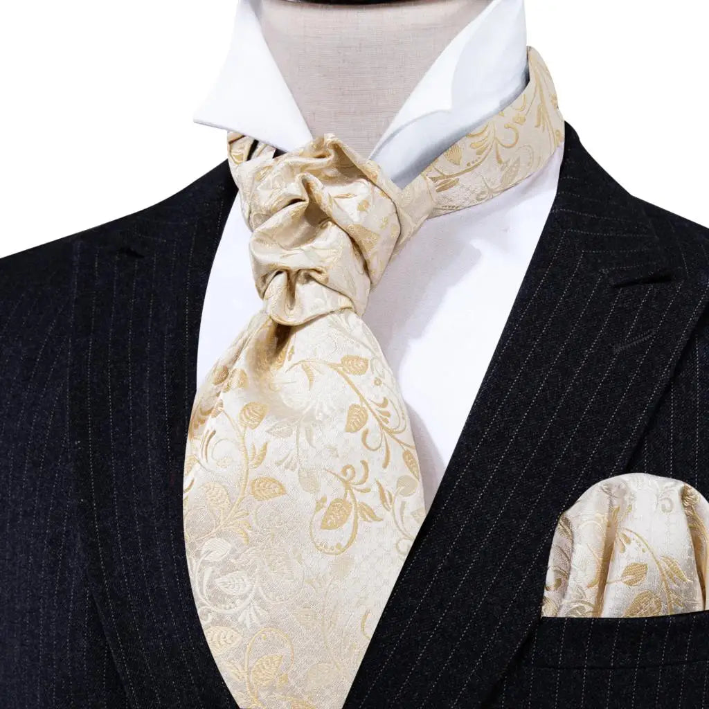 Complete formal cravat set featuring premium silk ascot with coordinating accessories in gift box