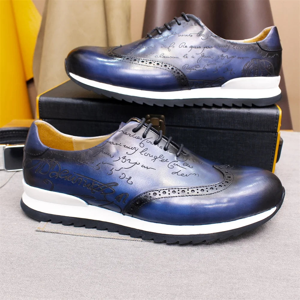 Men's handmade leather brogues with decorative perforations and comfortable PU insole