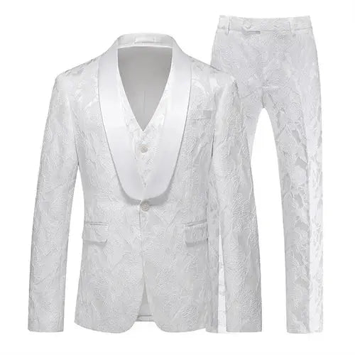 Stylish slim fit of the jacquard suit, perfect for stage performances.