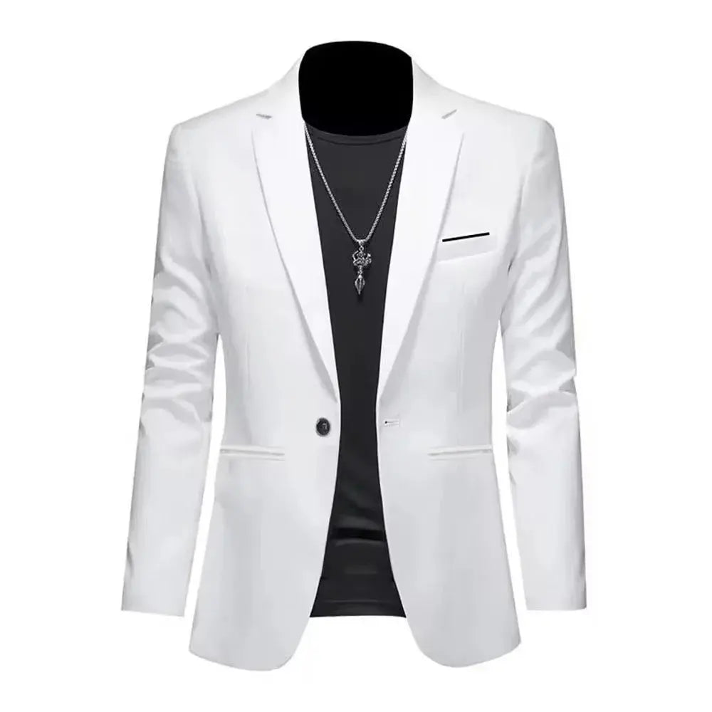 Group of men in various settings wearing the Command the Room Blazer, showcasing its versatility.