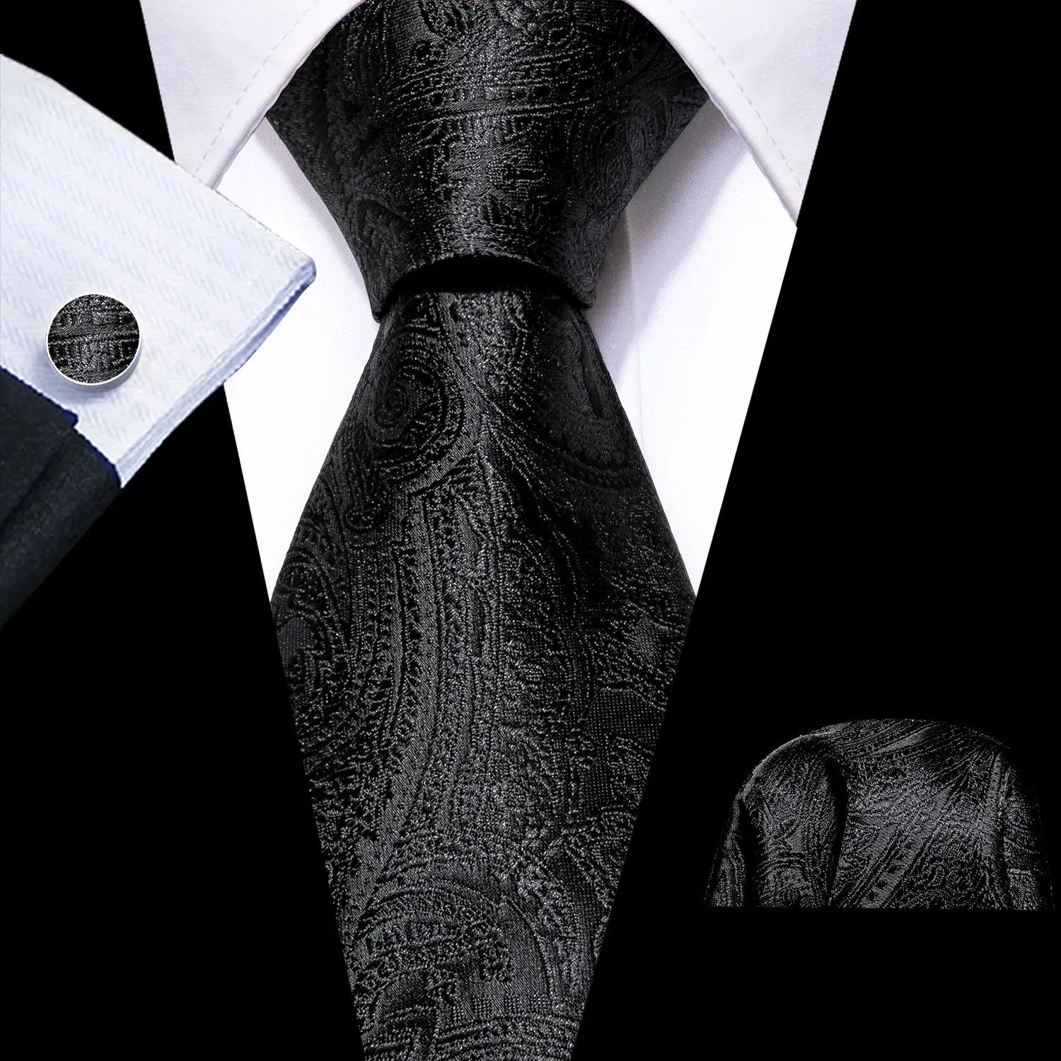Barry.Wang silk tie set in black for a polished appearance