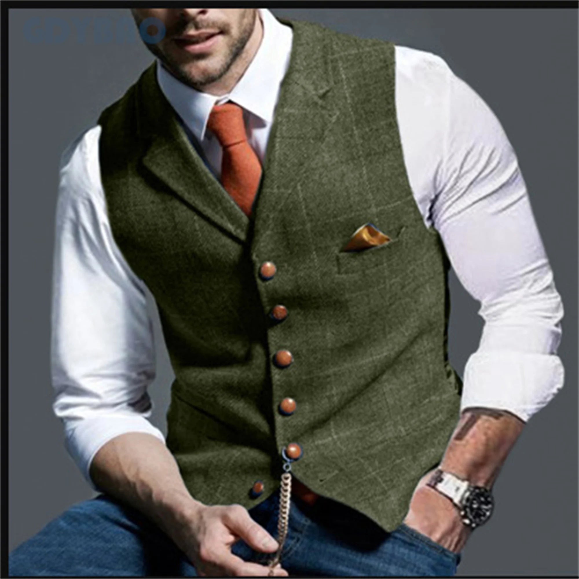 Elegant tweed vest perfect for groom attire at weddings.