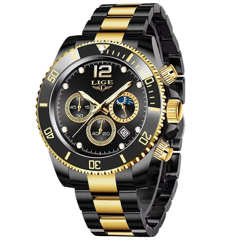 Quartz watch with a luminous display, ideal for reading time in the dark.