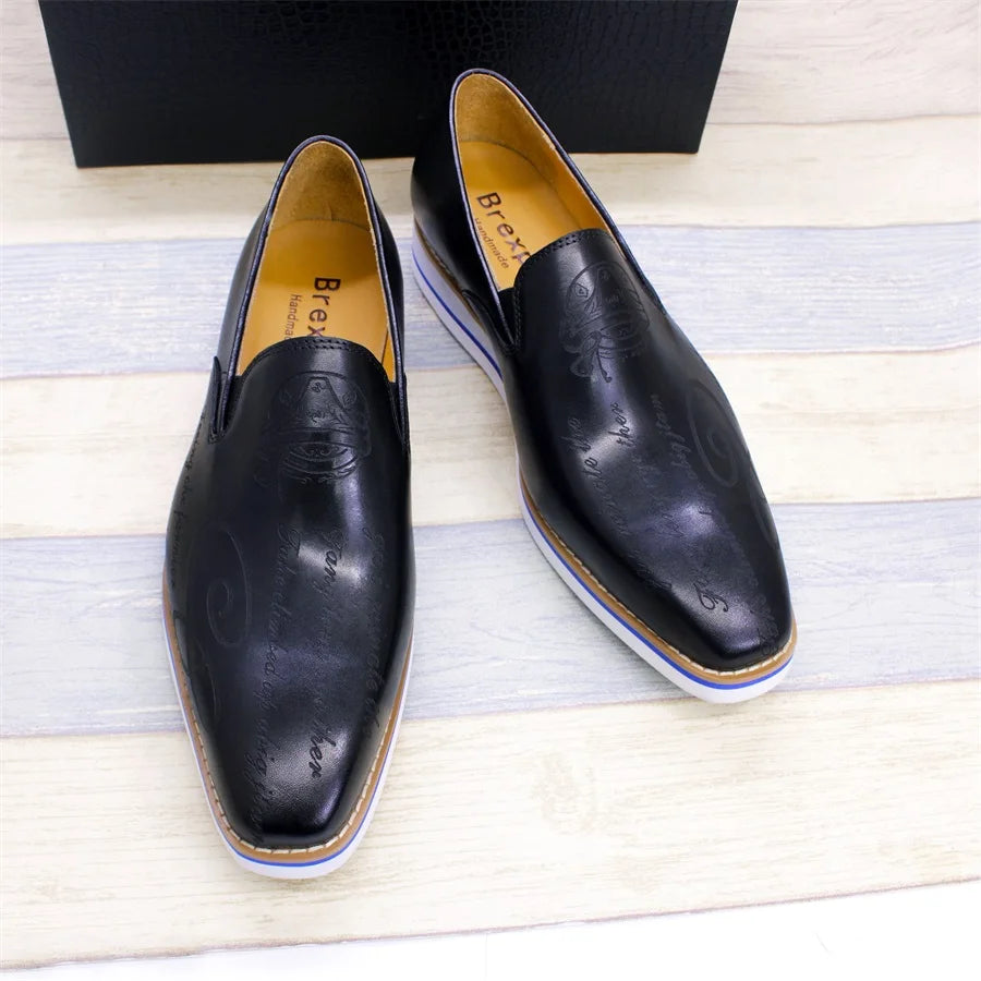 Premium genuine leather loafers with unique laser pattern detail perfect for smart-casual wear