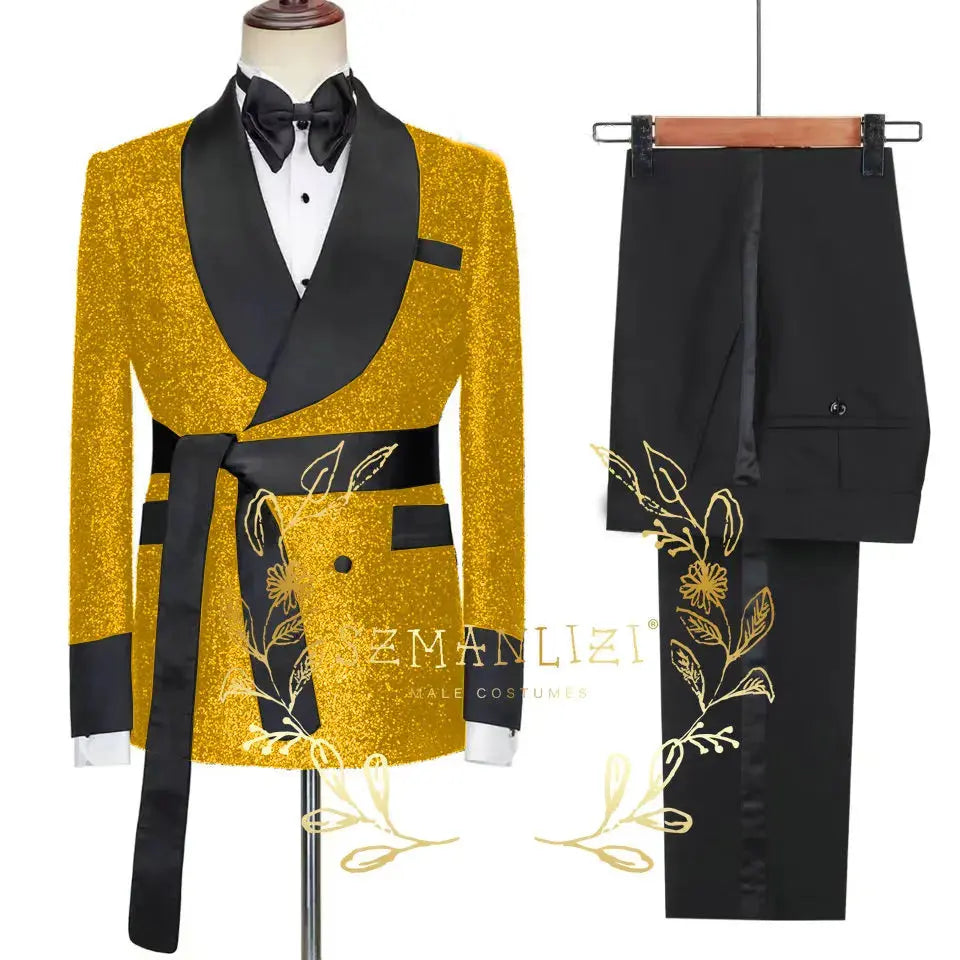 Black tuxedo ensemble displayed on a hanger for styling inspiration.