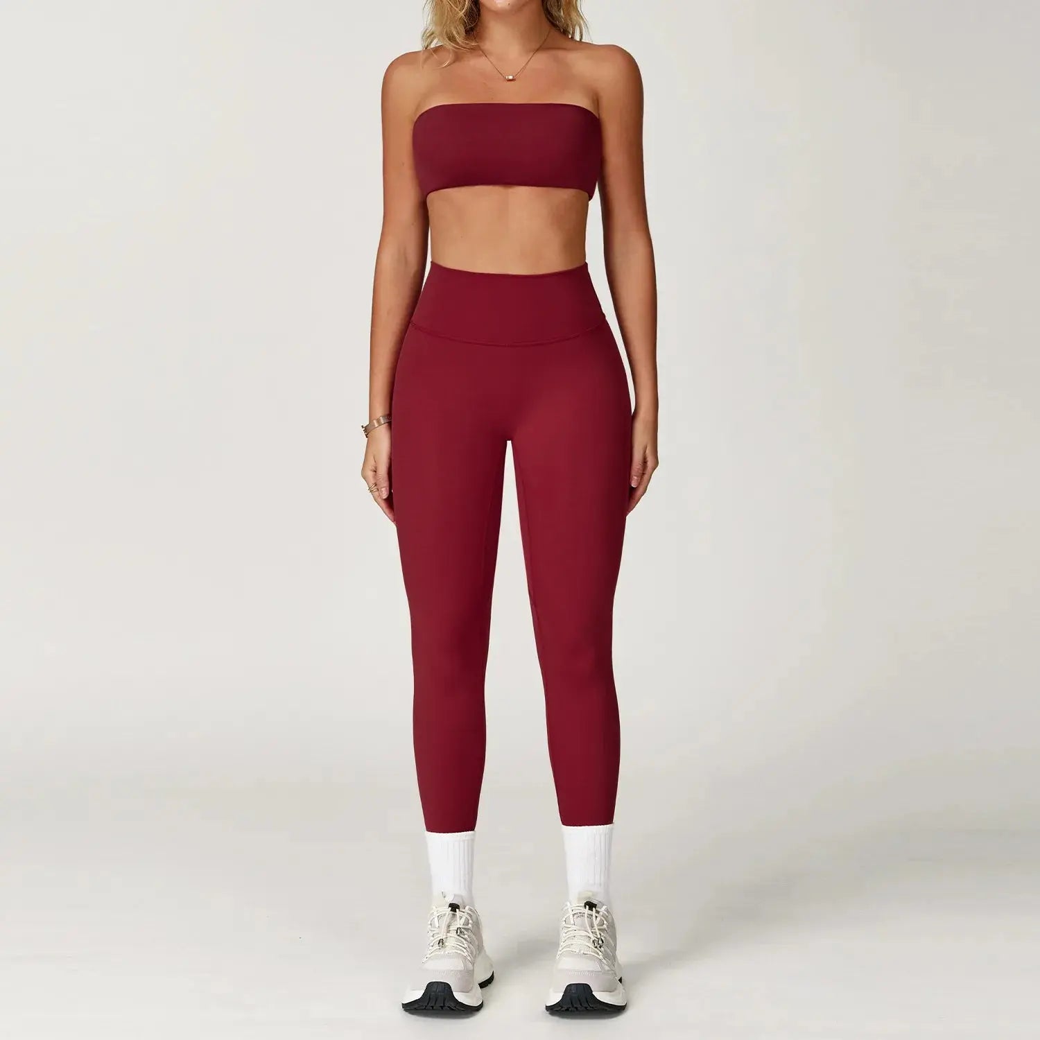 Action shot of a woman wearing the Seamless Comfort set, embodying power and grace.