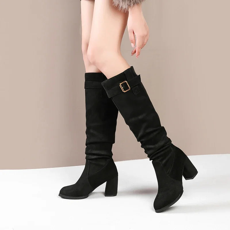 Women's mid-calf boots with waterproof suede exterior and cozy lining