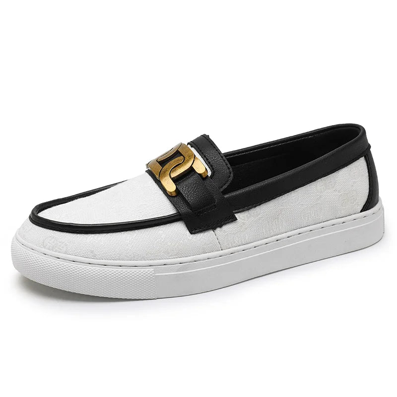 Men wearing brown slip-on leather loafers with dress pants for sophisticated casual style