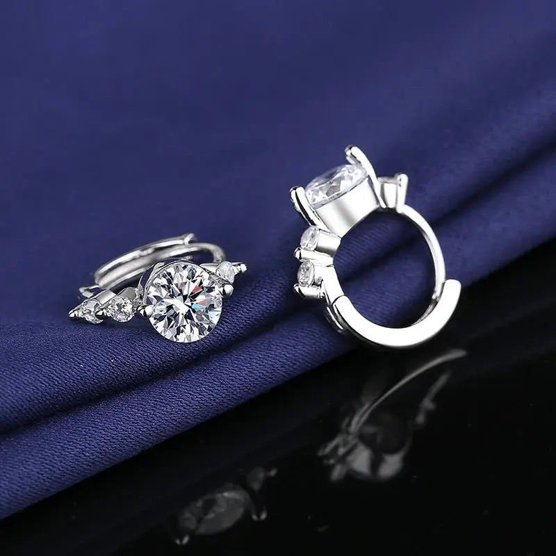 Versatile zircon earrings styled with evening attire, adding a touch of sophistication.