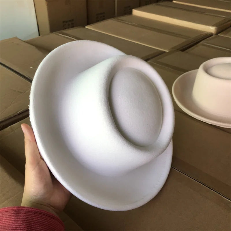 Close-up of the small brim on the sleek jazz fedora.