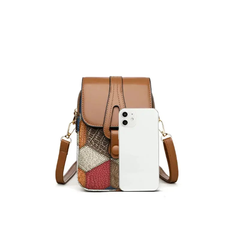 Sparkly sequined plaid crossbody bag with polyester lining and premium PU leather construction