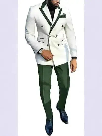 Full view of a stylish men's suit, perfect for weddings or professional gatherings, in classic black.