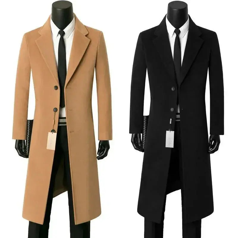 Elegant wool coat in deep navy, perfect for autumn and winter outings.