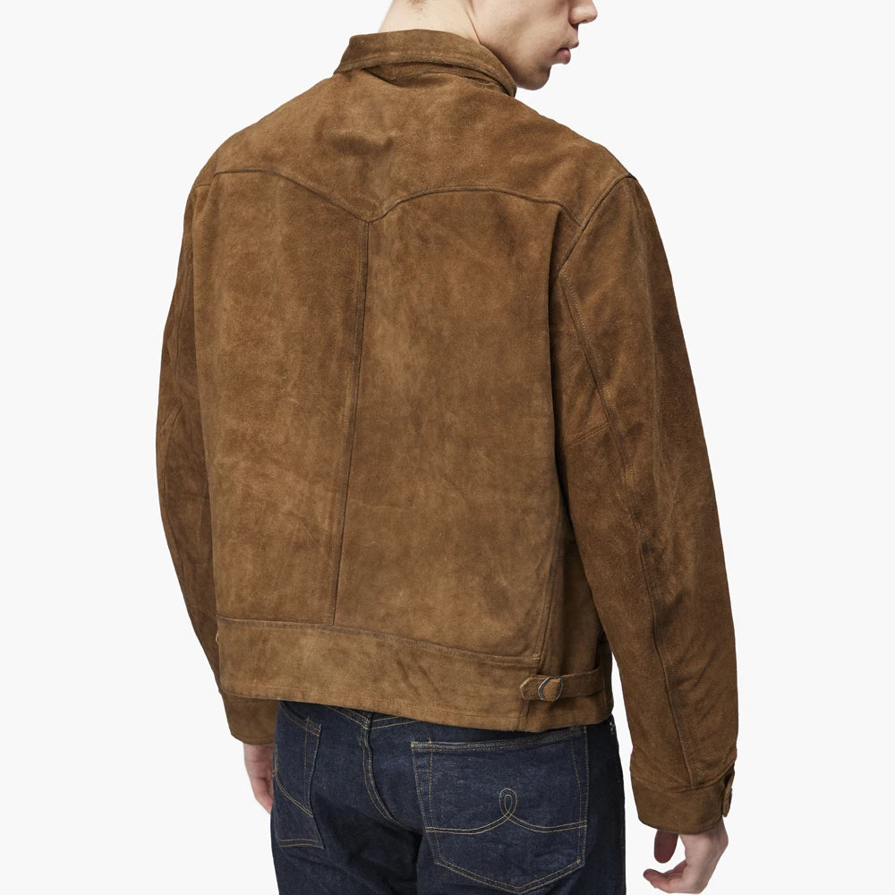 Model wearing the Autumn Whisper jacket, styled for a casual autumn day with jeans.