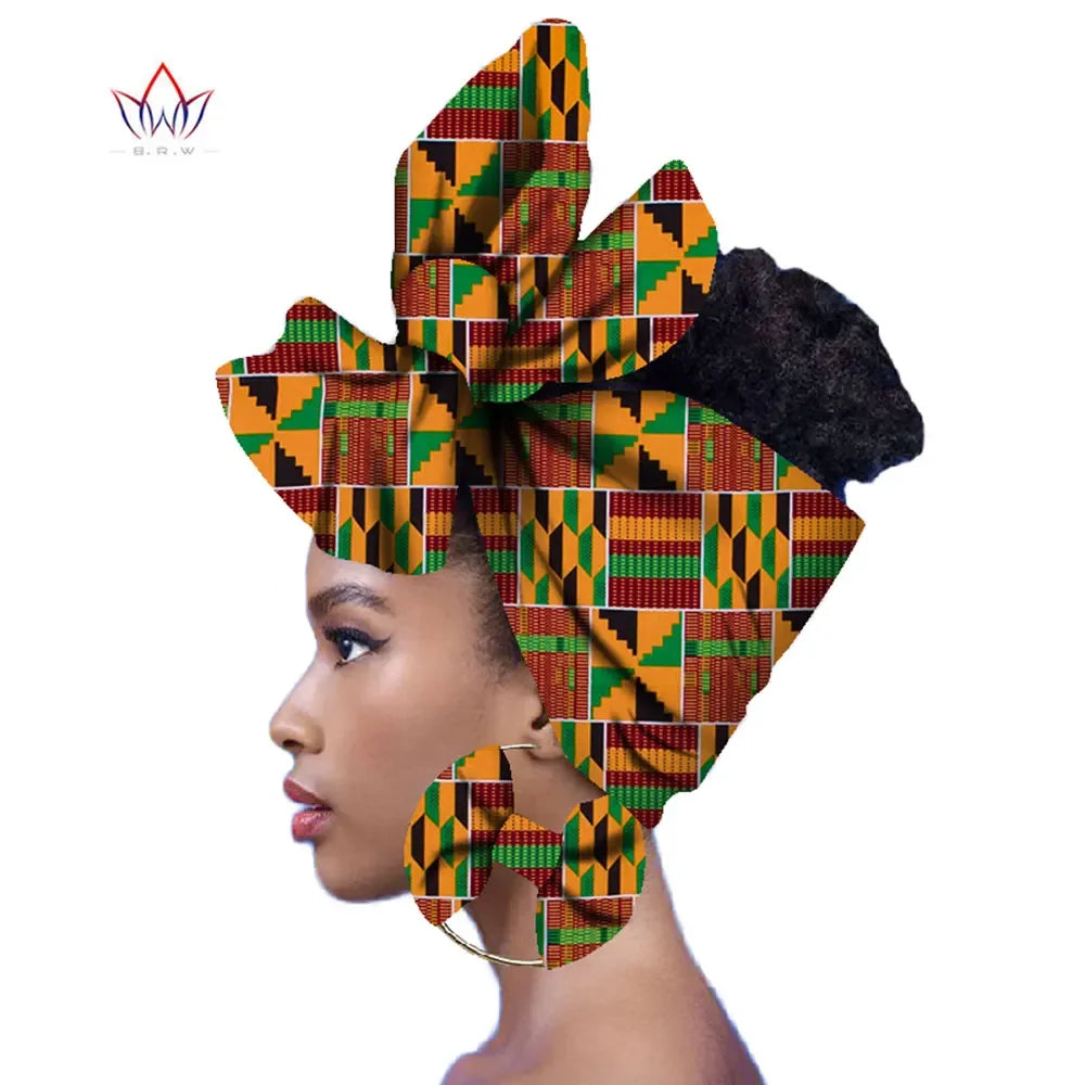 2024 Fashion African Head Scarf And Warrings 2 Pieces Women African Clothing Bazin Rich Headwear Wax Ankara Hairband SP018