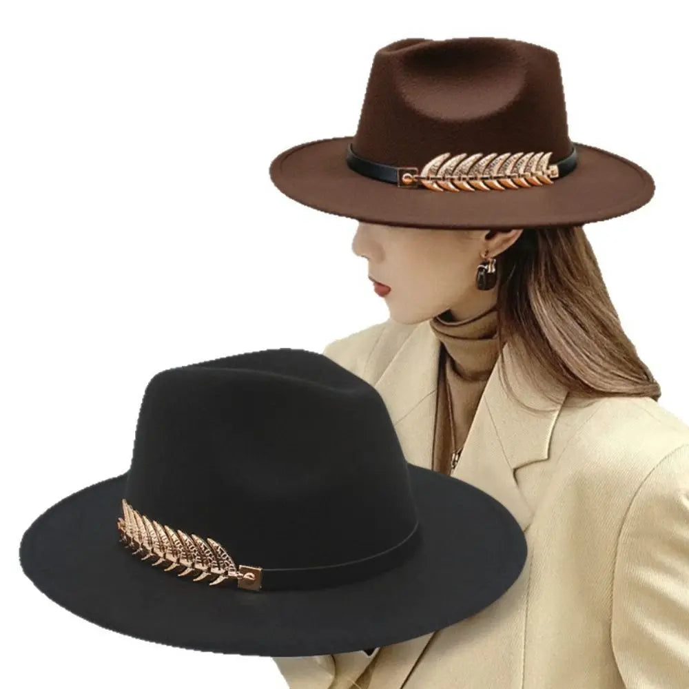 Timeless wool fedora with a broad brim, offering sun protection and style.
