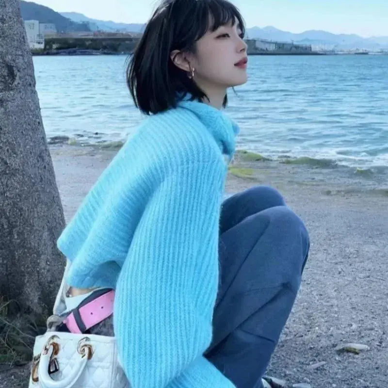 Model wearing the Whisper-Soft Cardigan, styled for office fashion with a sleek single-breasted closure.