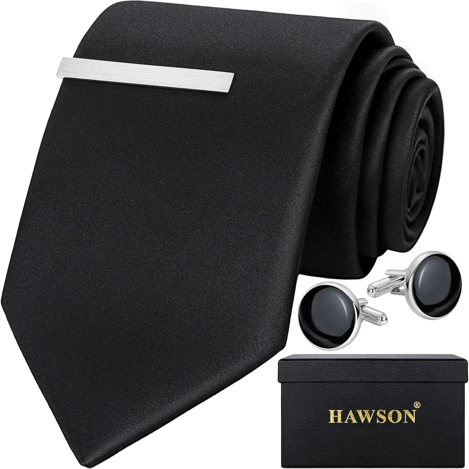Sophisticated black satin necktie ideal for formal occasions.