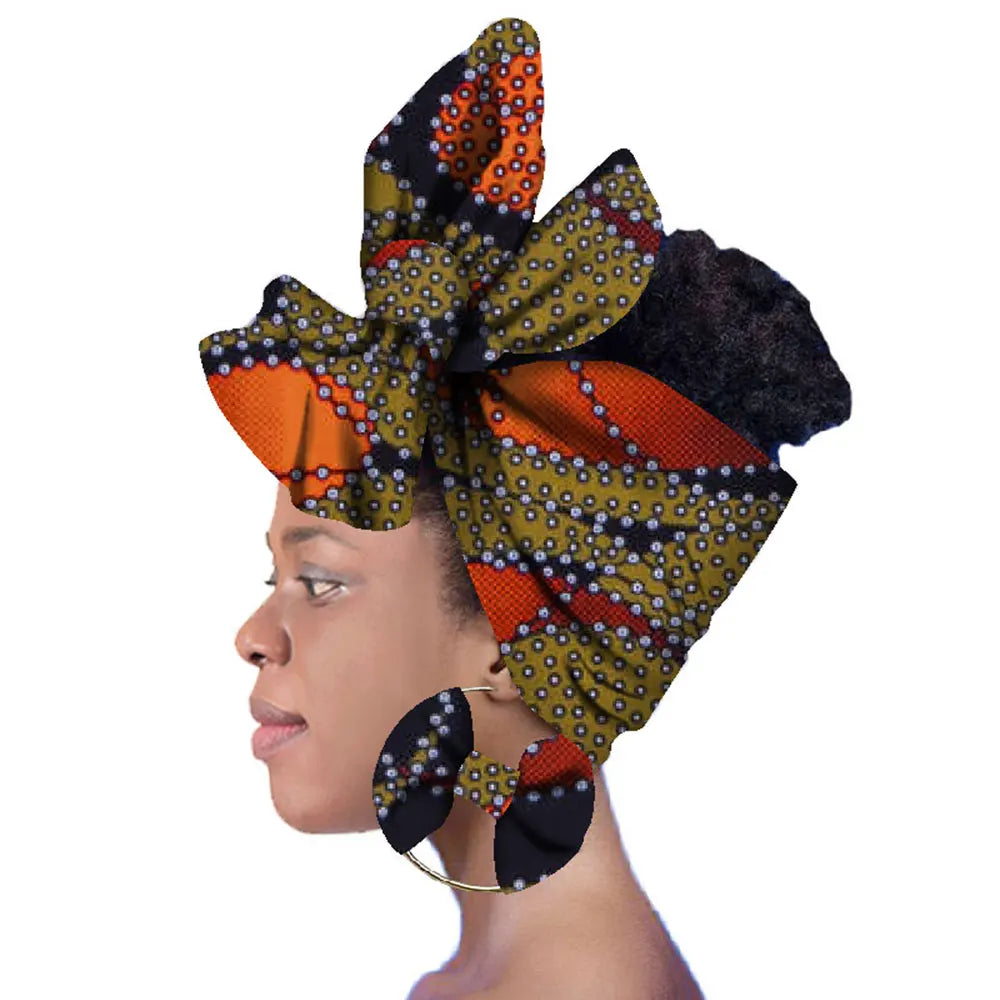 2024 Fashion African Head Scarf And Warrings 2 Pieces Women African Clothing Bazin Rich Headwear Wax Ankara Hairband SP018