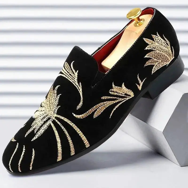 Whisper-Soft Suede Loafers in rich brown, showcasing intricate embroidery and plush suede material.