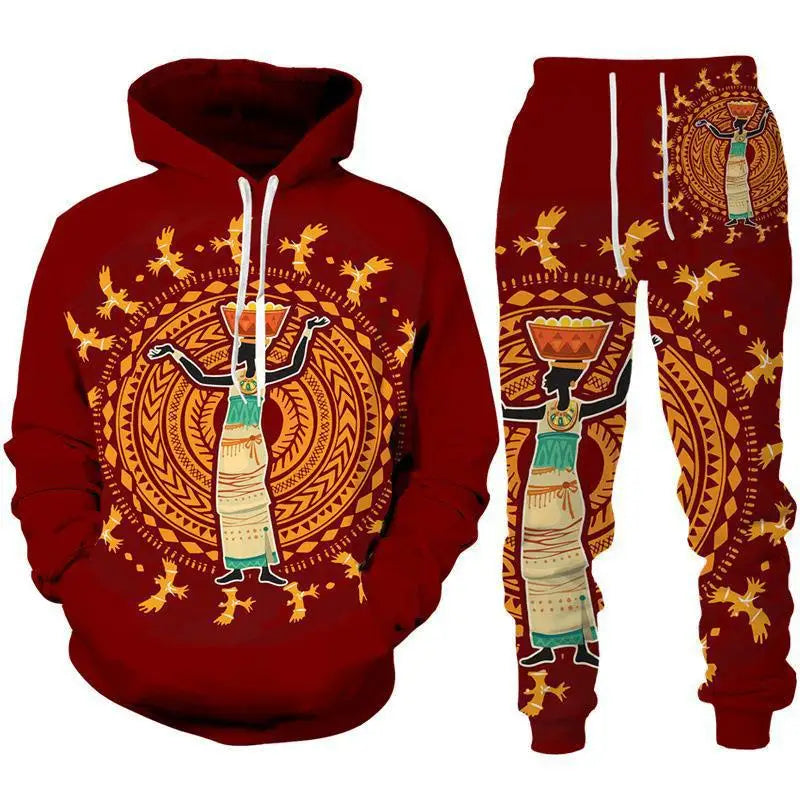 African Ethnic Style 3D Print Hoodies Pants Set Men Autumn Sweatshirts Sweatpants Two Piece Suits Outdoor Tracksuit Man Clothing