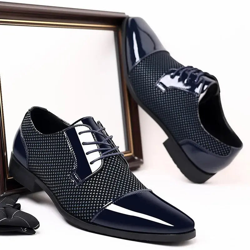 Elegant black Oxford shoes designed for formal events and business.