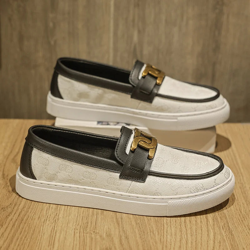 Side view of men's brown leather loafers showing sleek slip-on design and durable construction